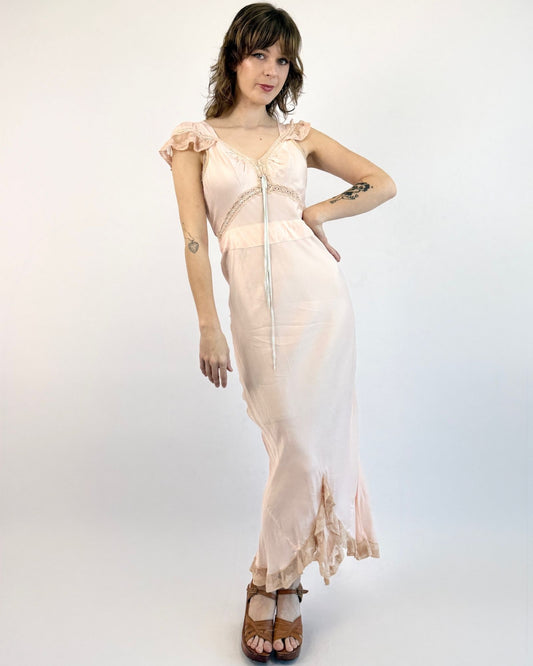 1930s Touch of Lace Pink Silk Slip