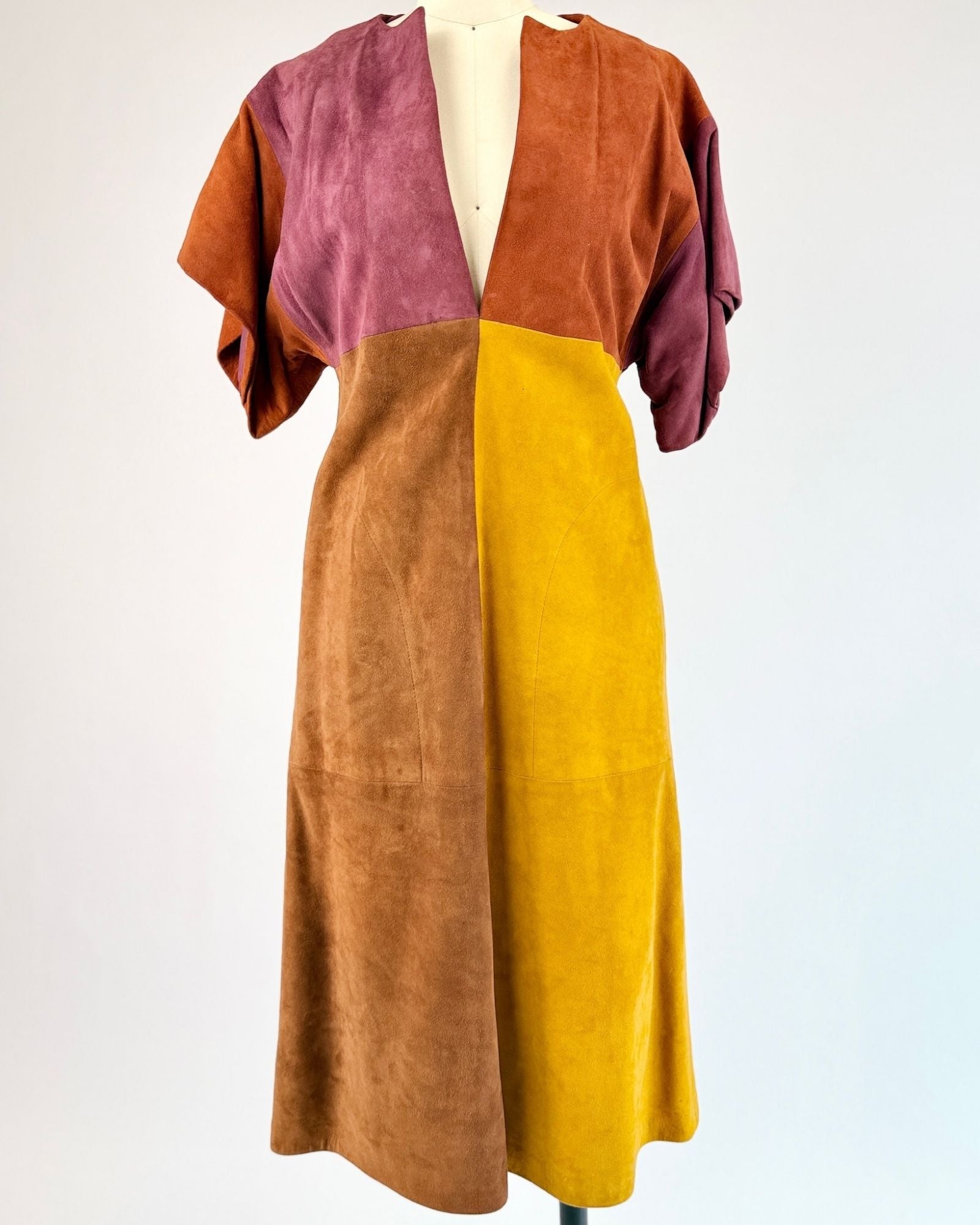 1960s Suede Color Block Dress