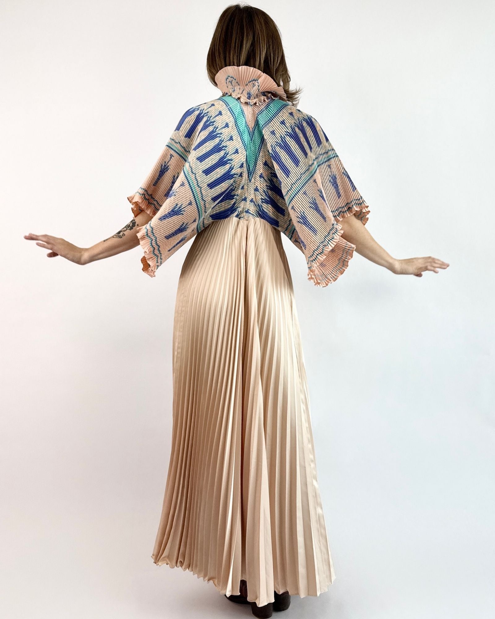 70s Zandra Rhodes Peach Plisse Robe