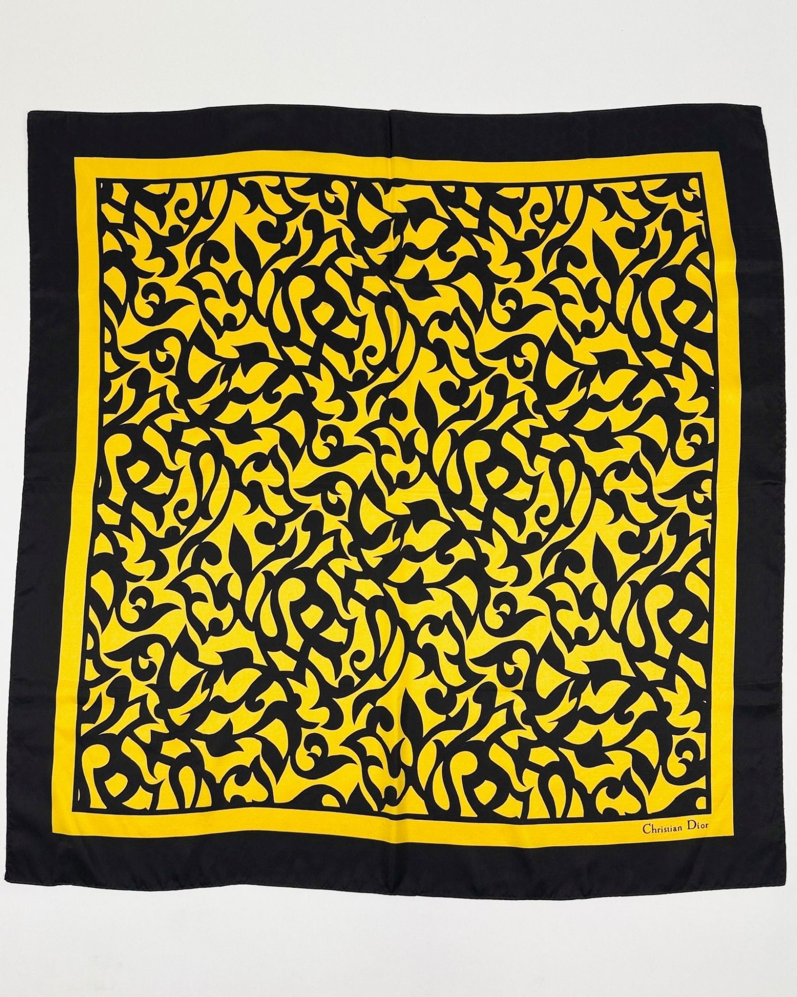 Christian Dior Gold and Black Silk Scarf