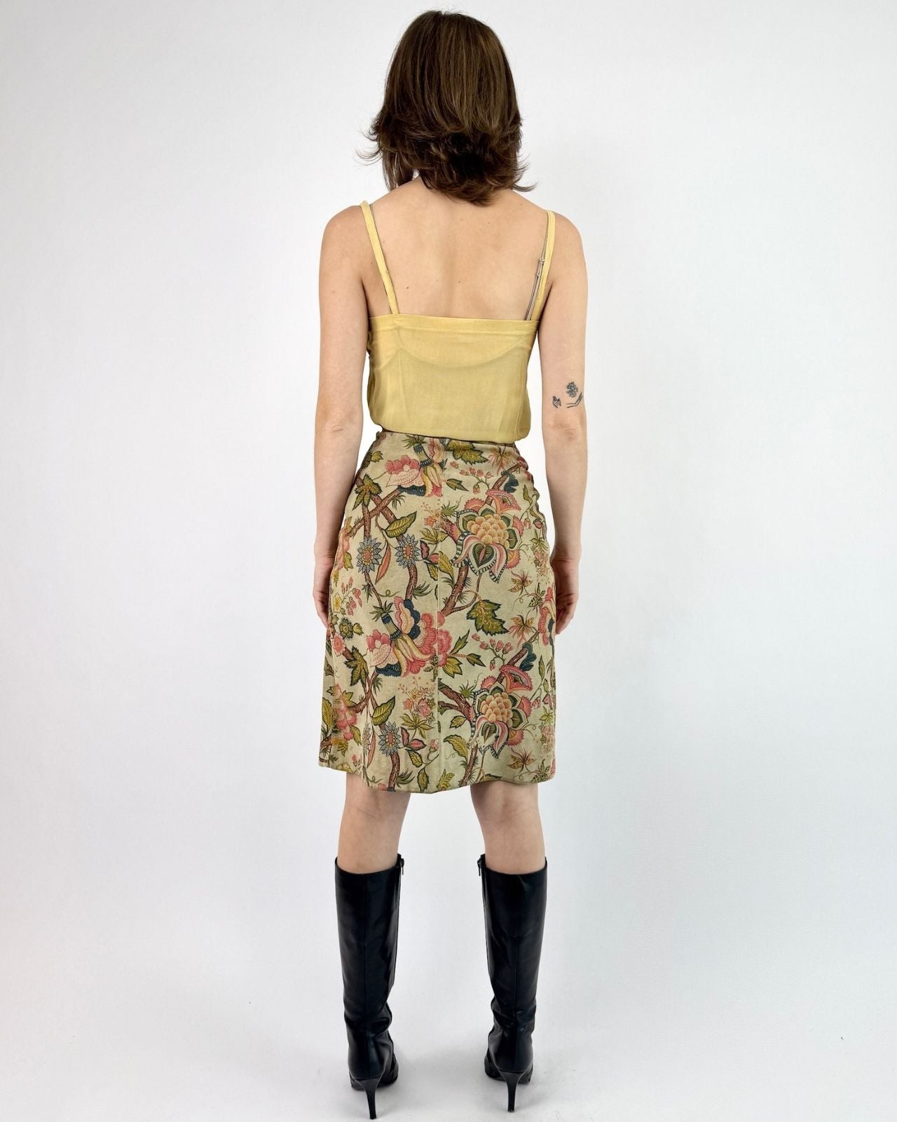 60s Nature's Poetry Floral Suede Skirt