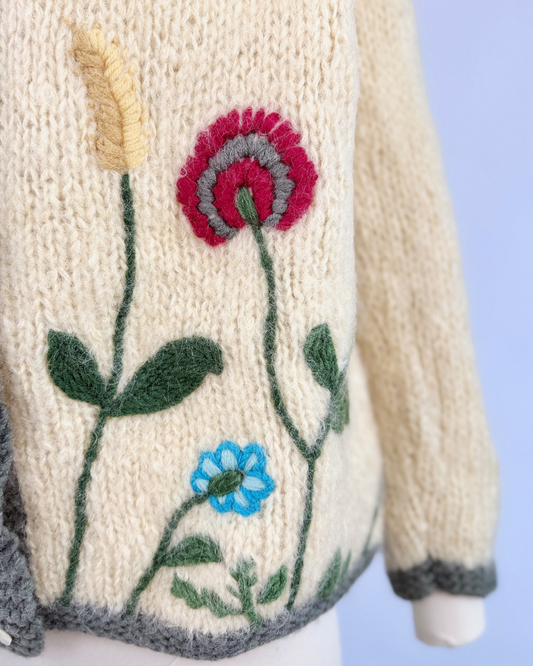 Cream Italian Mohair Garden Embroidered Cardigan