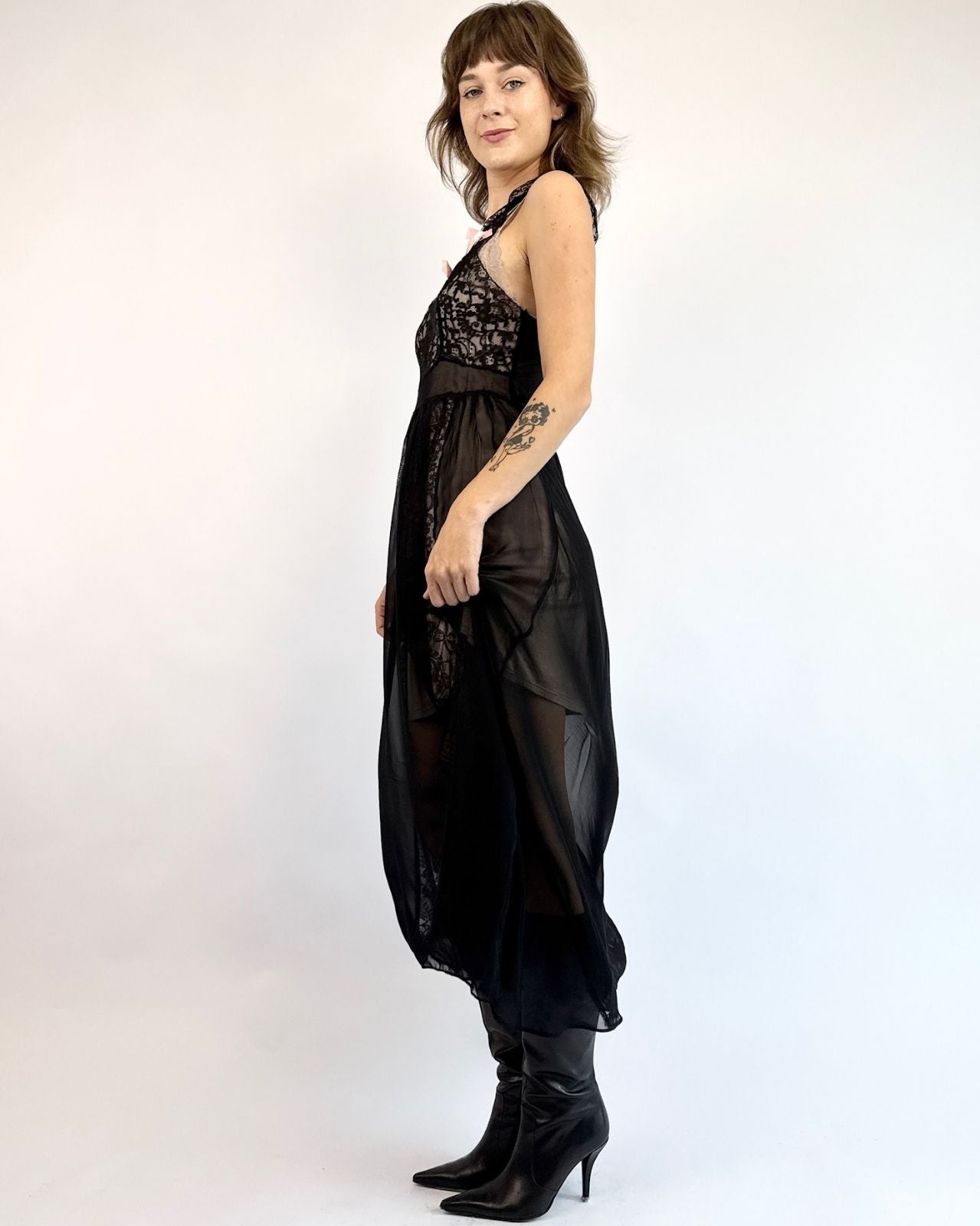 1930s Sheer Flattery Black Lace Slip Dress