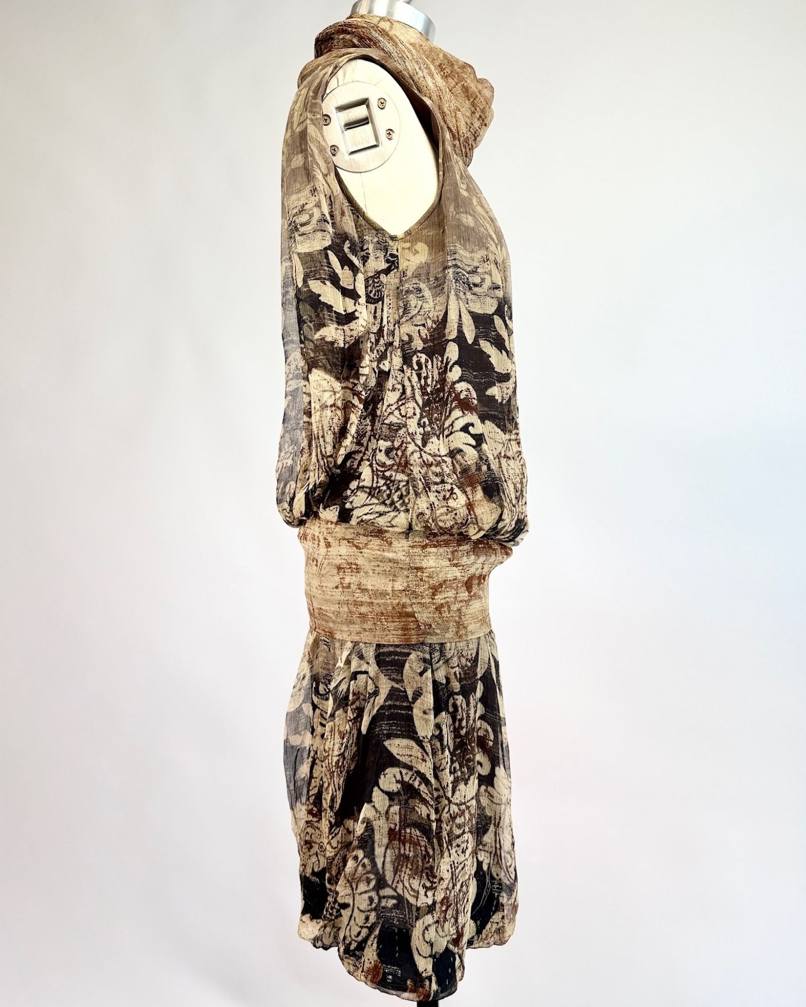 Silk Chiffon Funnel Neck Dress