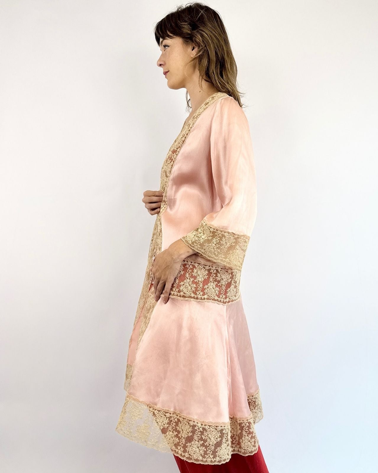 1920s Sweet Slumber Satin and Lace Robe