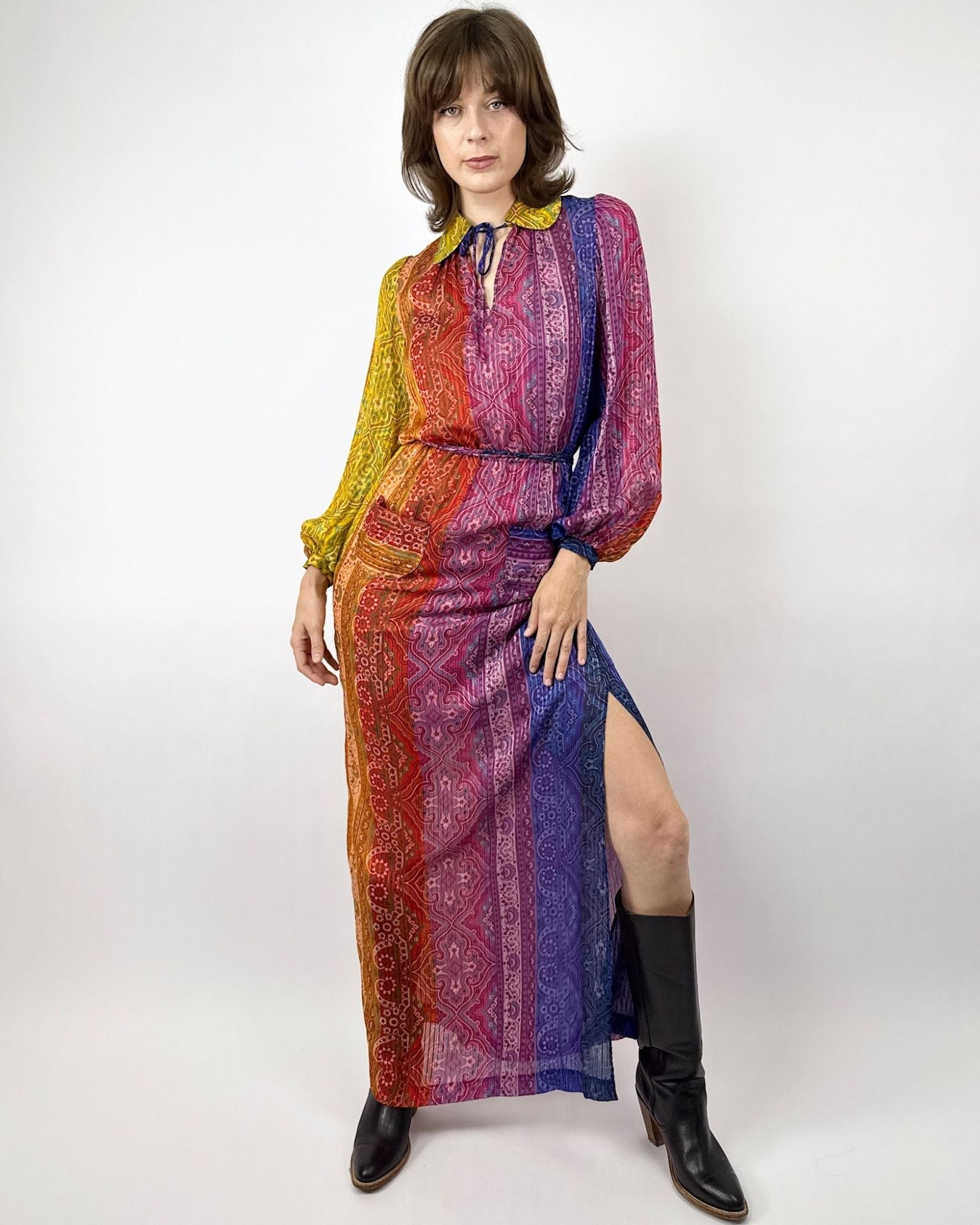 Dancing Skies Rainbow Silk Maxi Dress