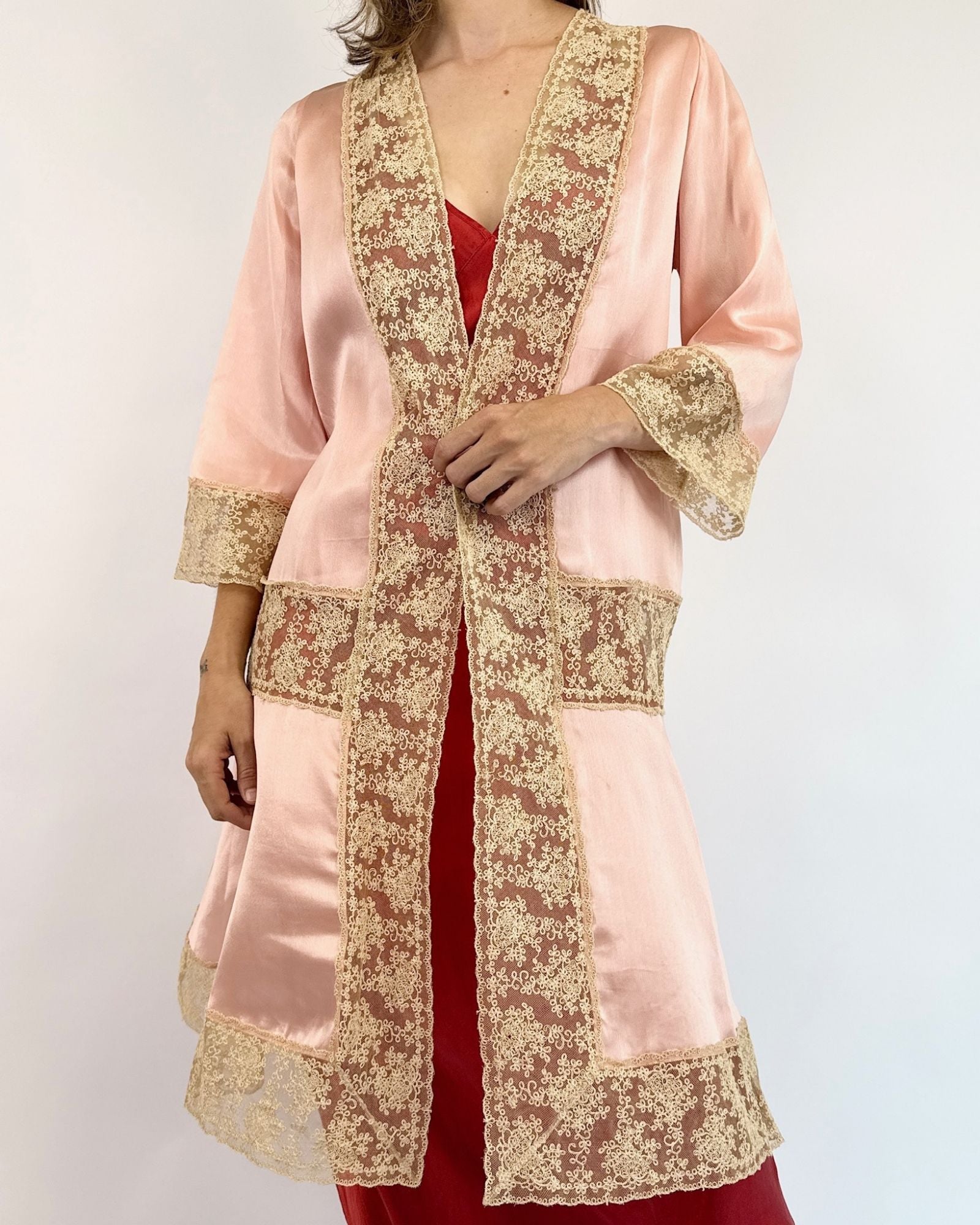 1920s Sweet Slumber Satin and Lace Robe