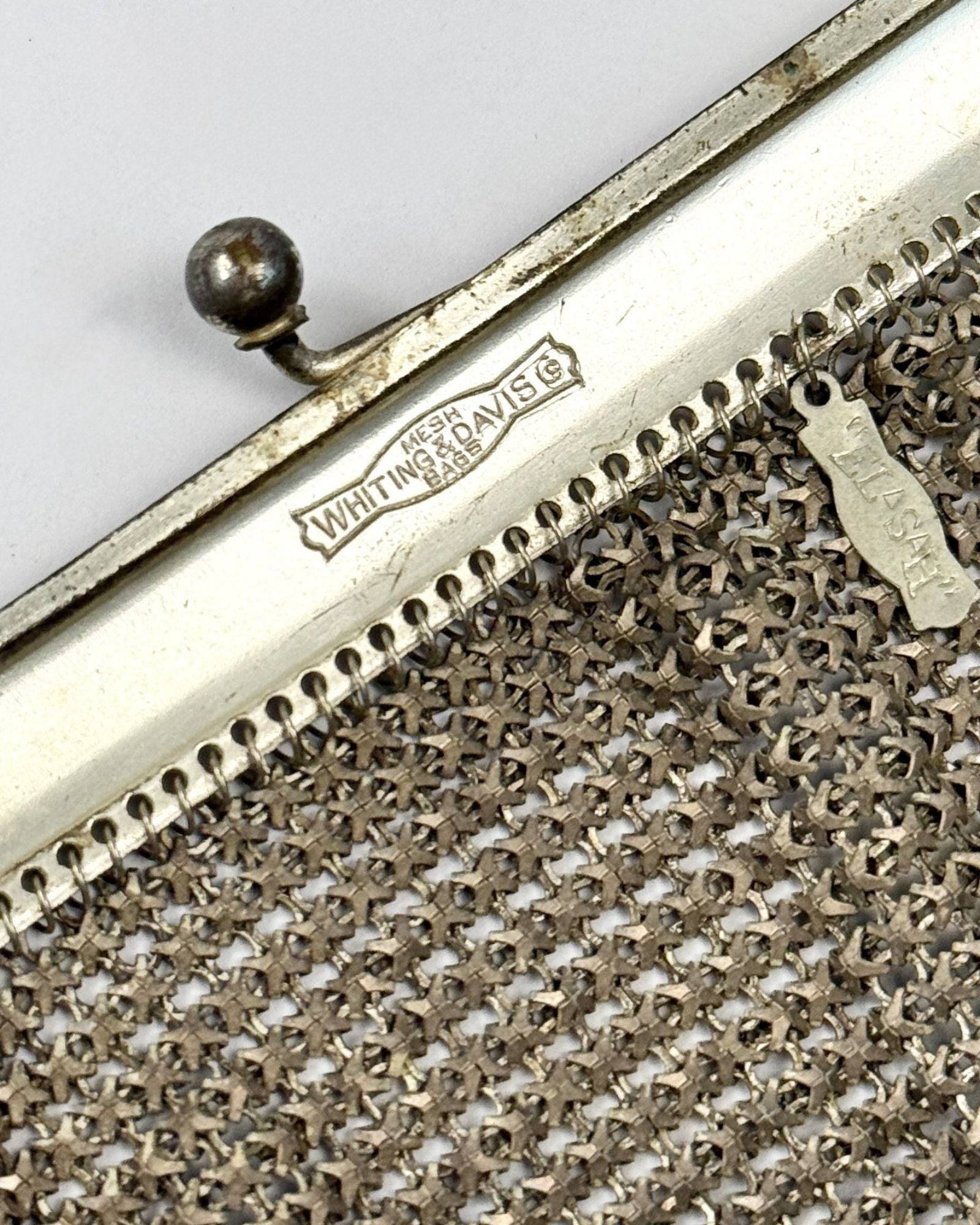 Whiting and Davis Black White and Yellow 20s Mesh Bag