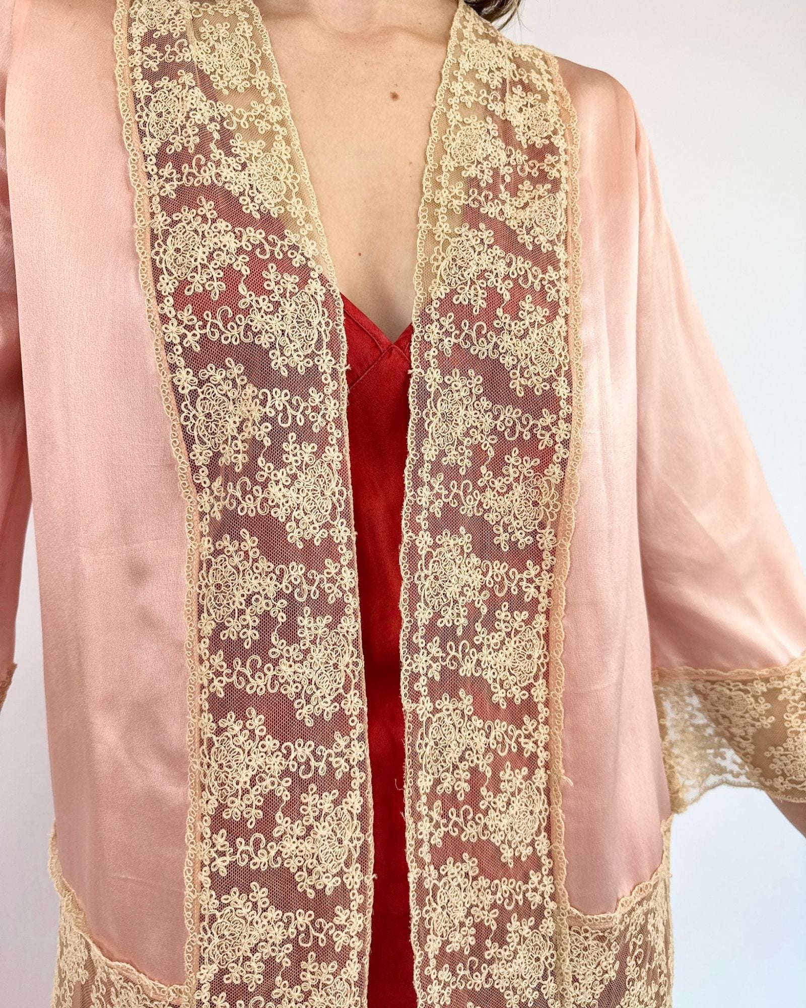 1920s Sweet Slumber Satin and Lace Robe