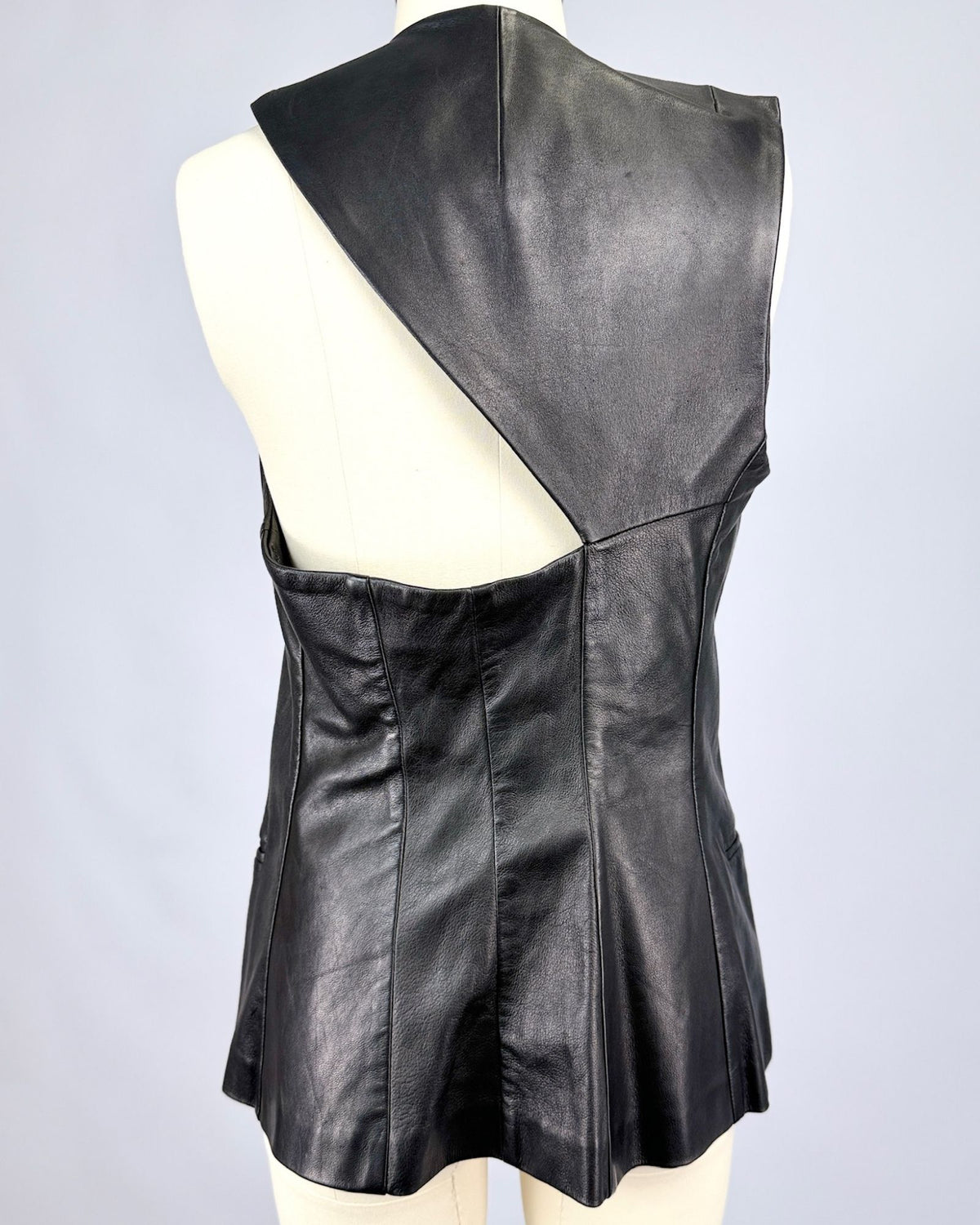 Black Leather Asymmetrical Vest
