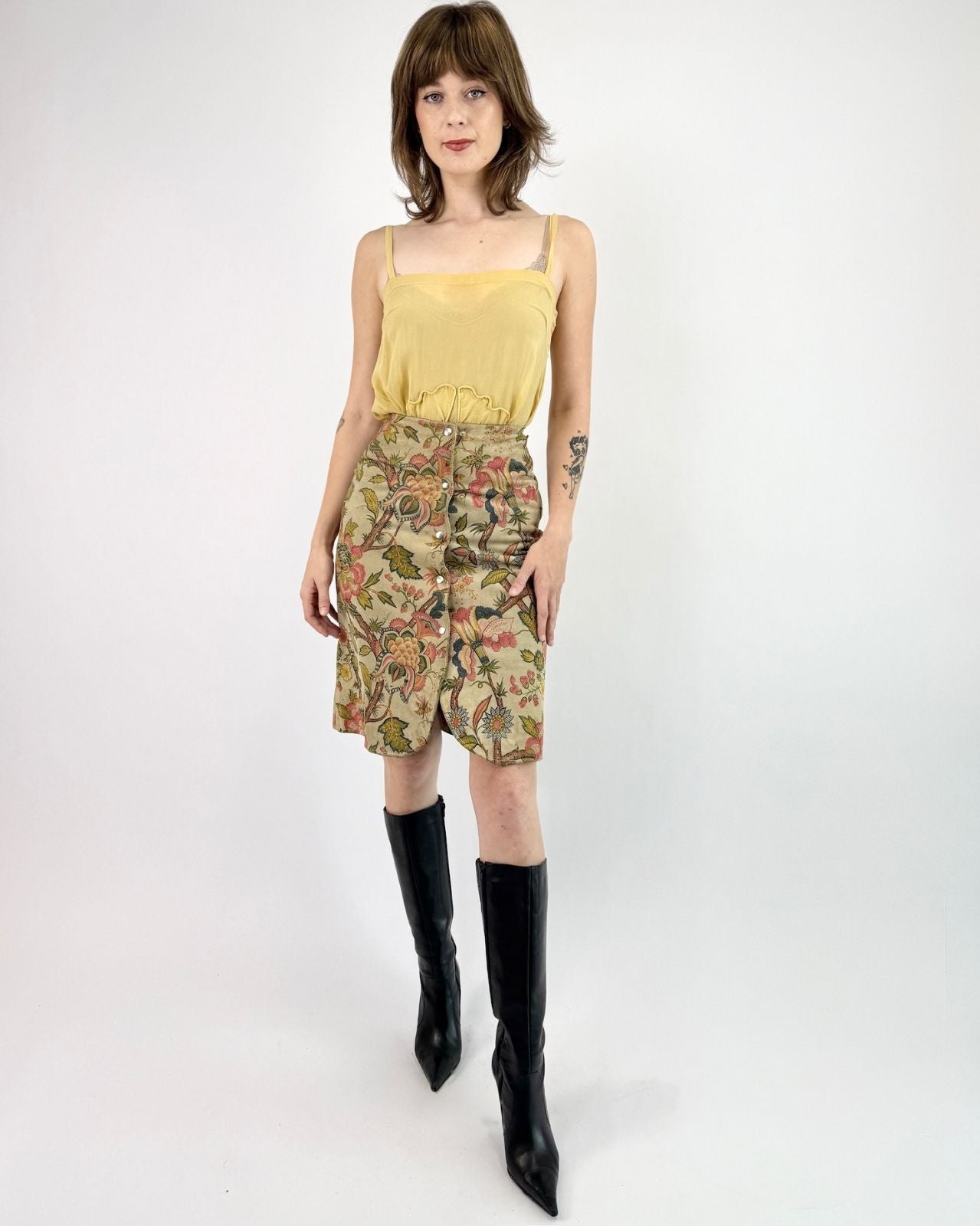 60s Nature's Poetry Floral Suede Skirt