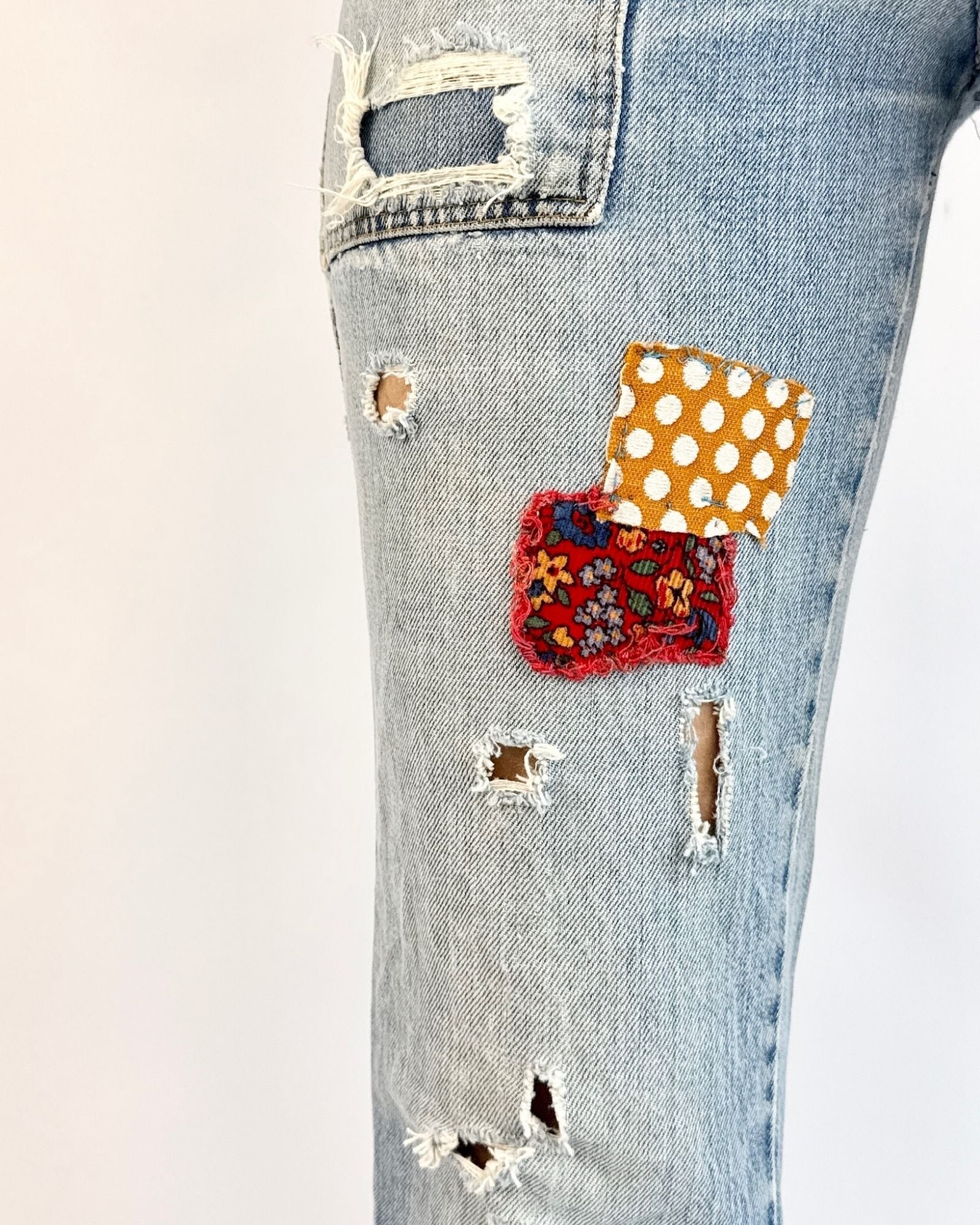 70s Pick of the Patch Denim Bell Bottoms
