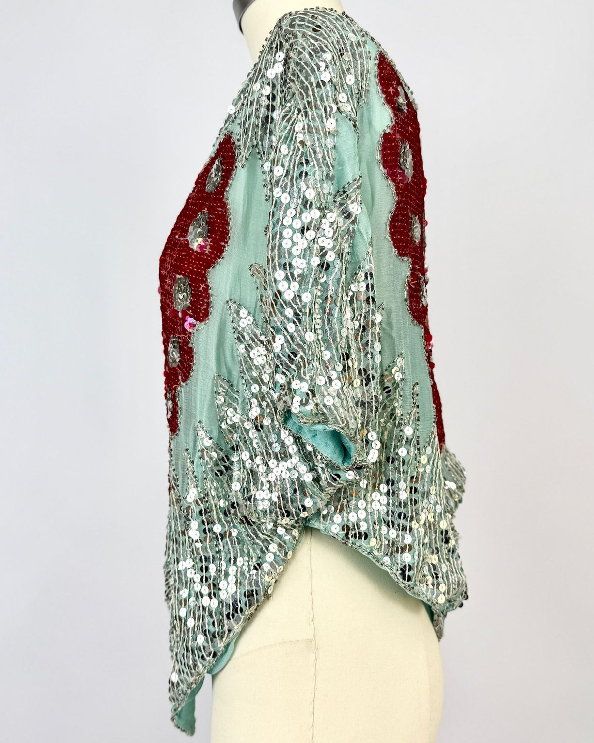 Aqua and Red Sequin Butterfly Blouse