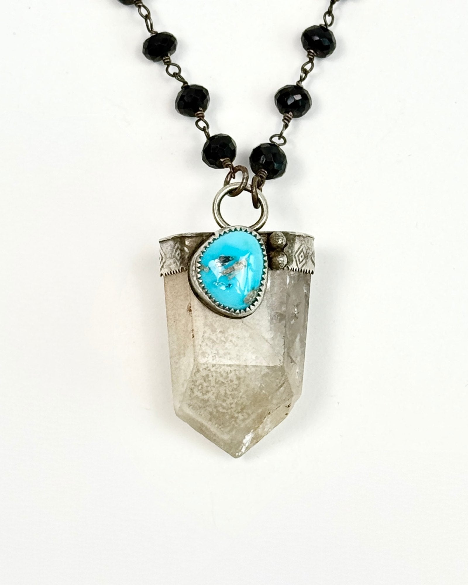 Rebecca Frazier Quartz w/ Turquoise on Onyx Chain Necklace