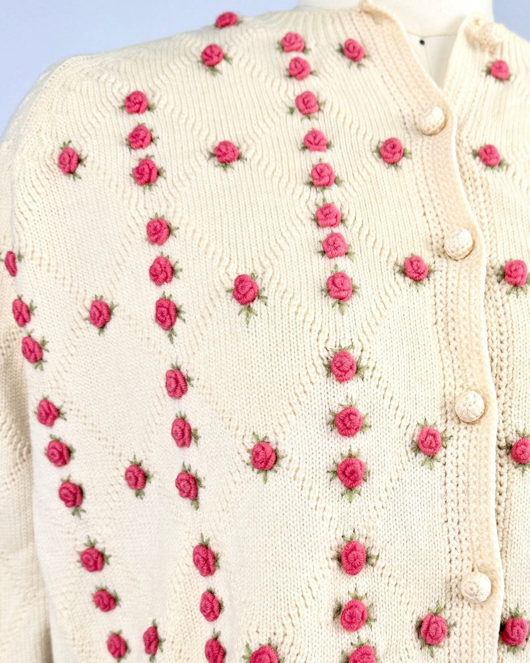 1950s Cream Wool Rosette Cardigan