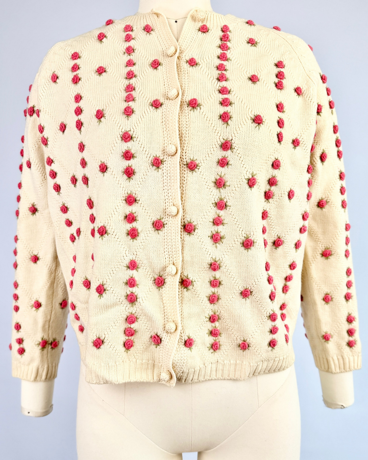 1950s Cream Wool Rosette Cardigan
