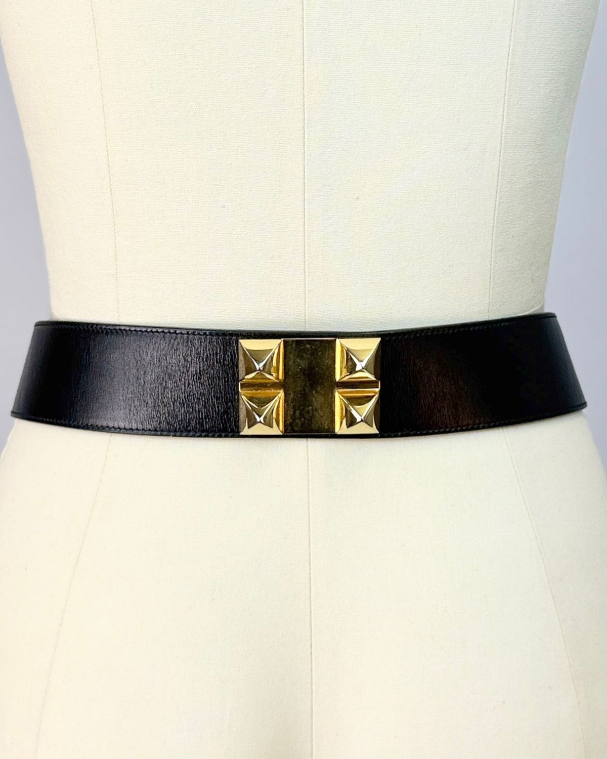 Black Leather Gold Studded Belt