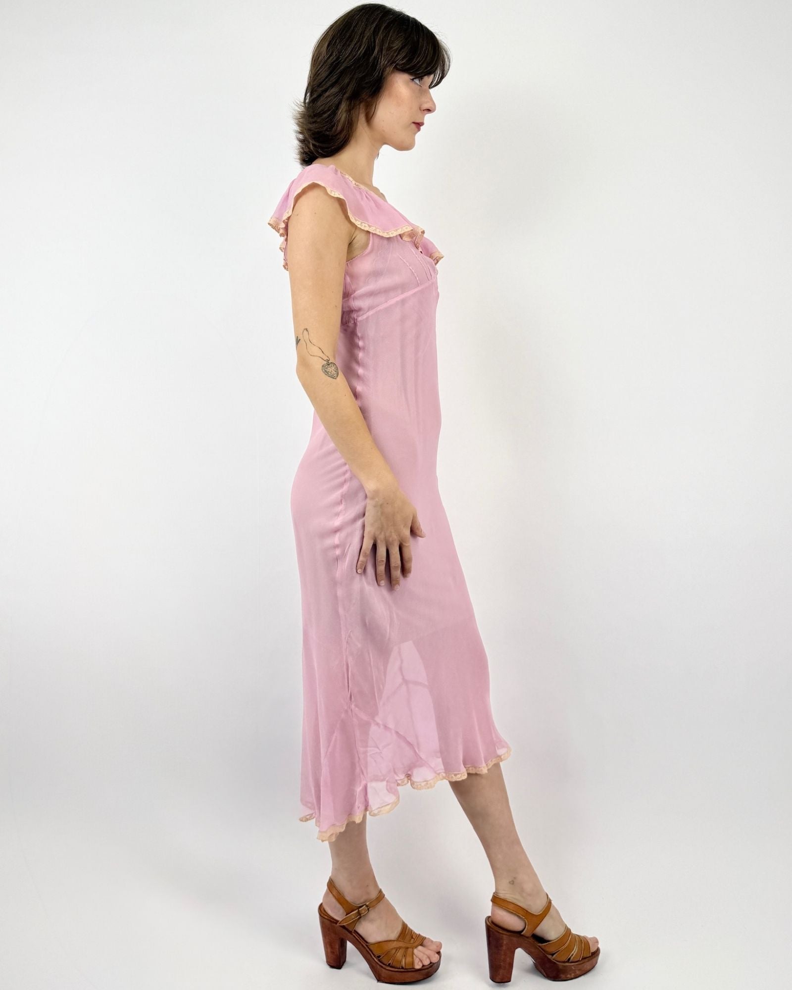 1930s Drop of Lilac Chiffon Silk Dress