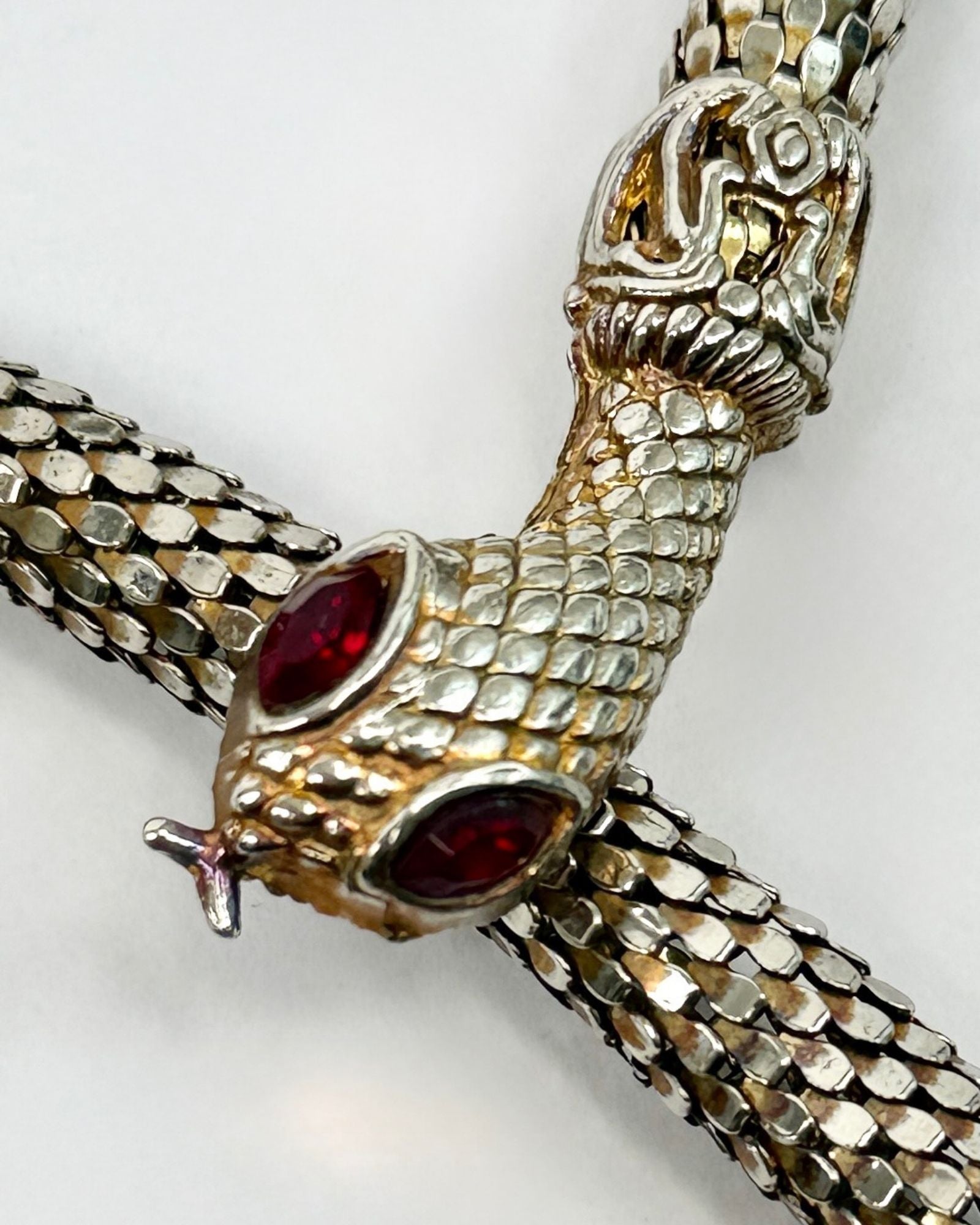 Silver Ruby Eyed Snake Choker Necklace