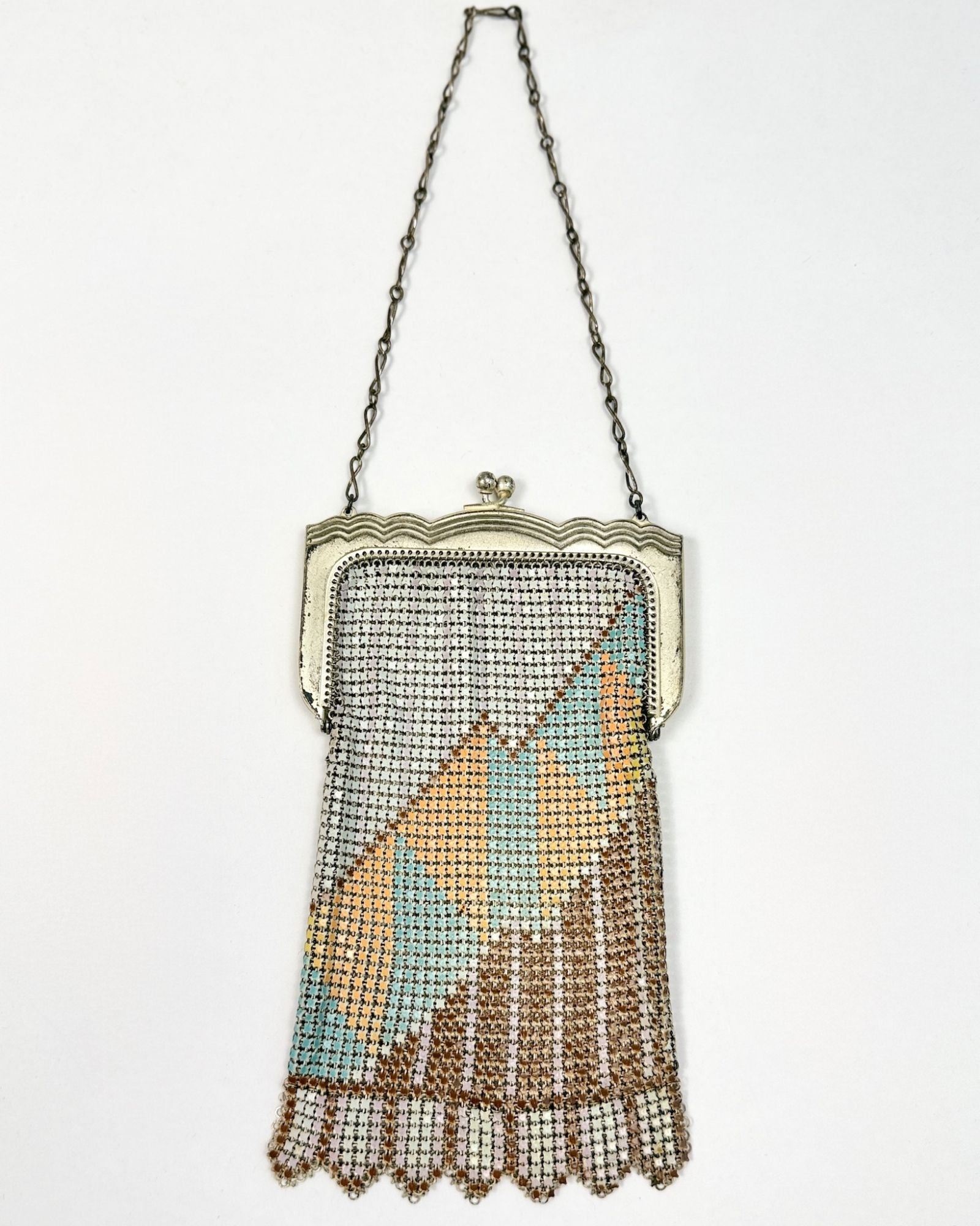 Whiting and Davis 20s Brown Yellow Coral Mesh Bag