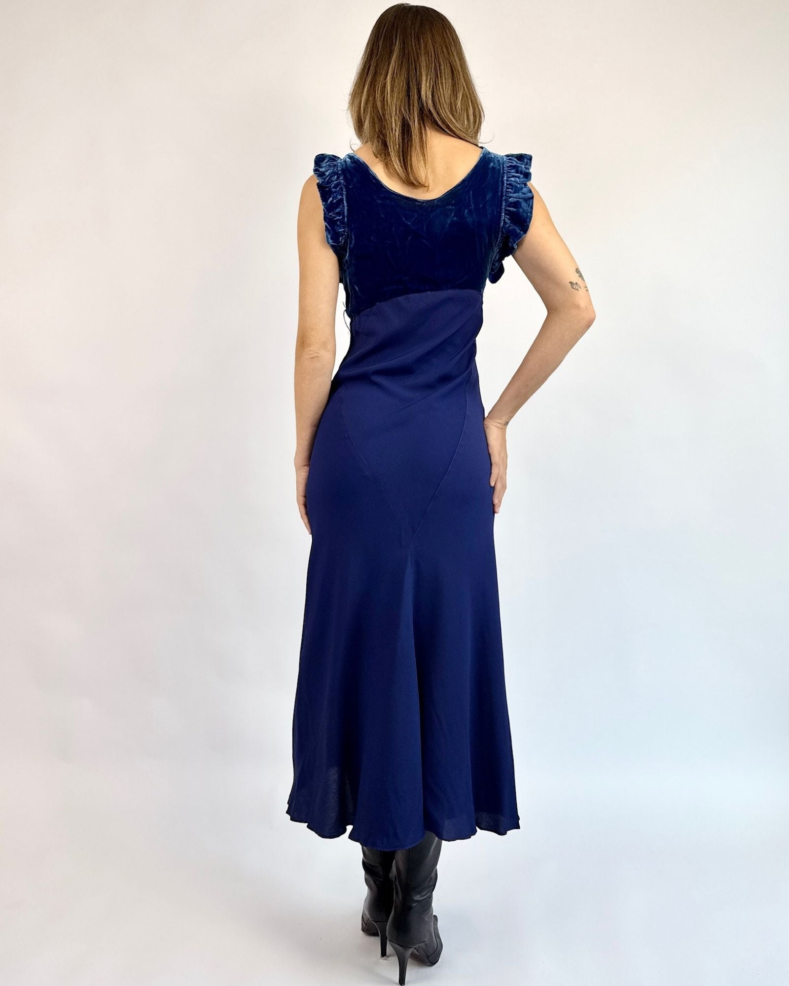 1930's Mad About Blue Silk Maxi Dress