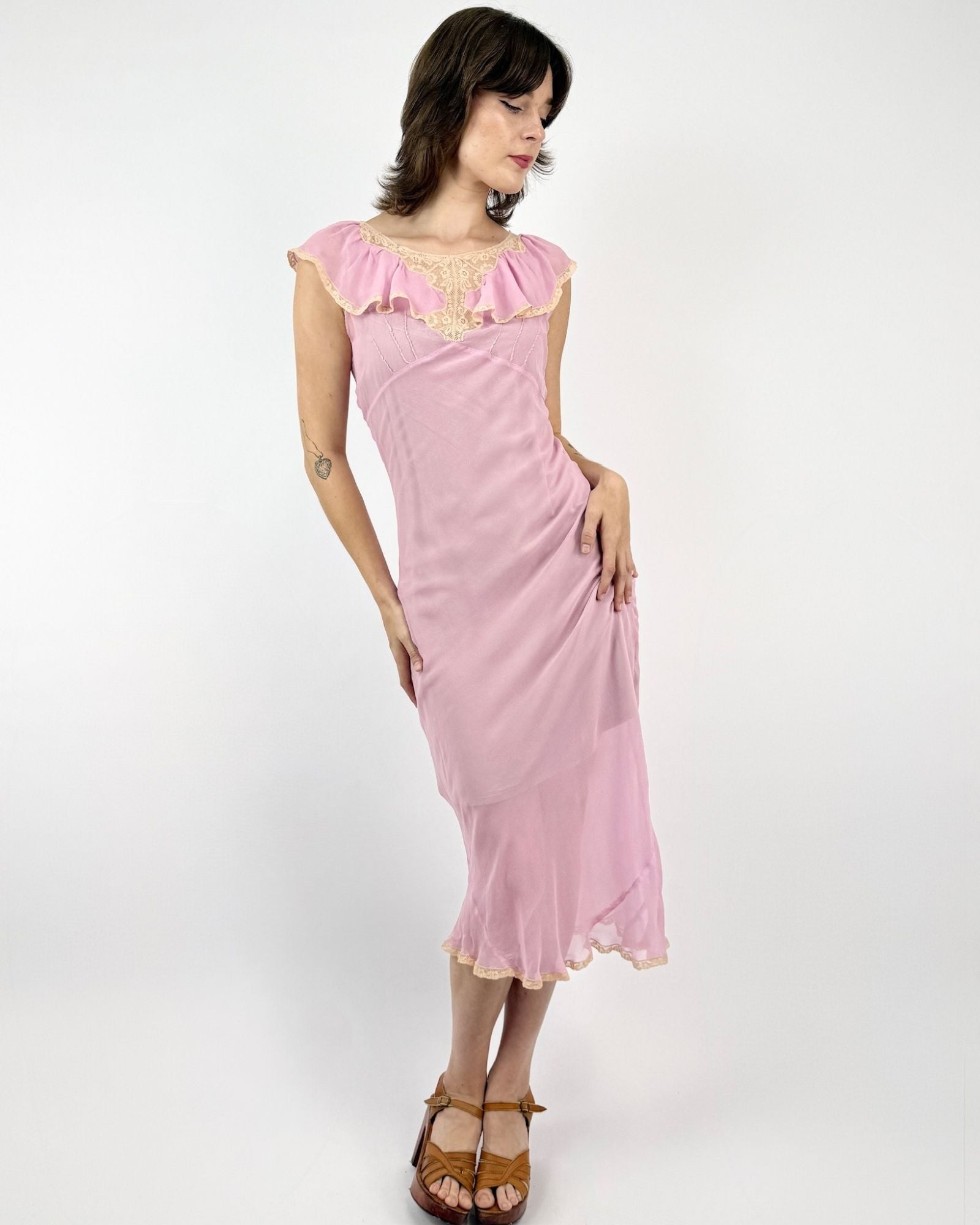 1930s Drop of Lilac Chiffon Silk Dress