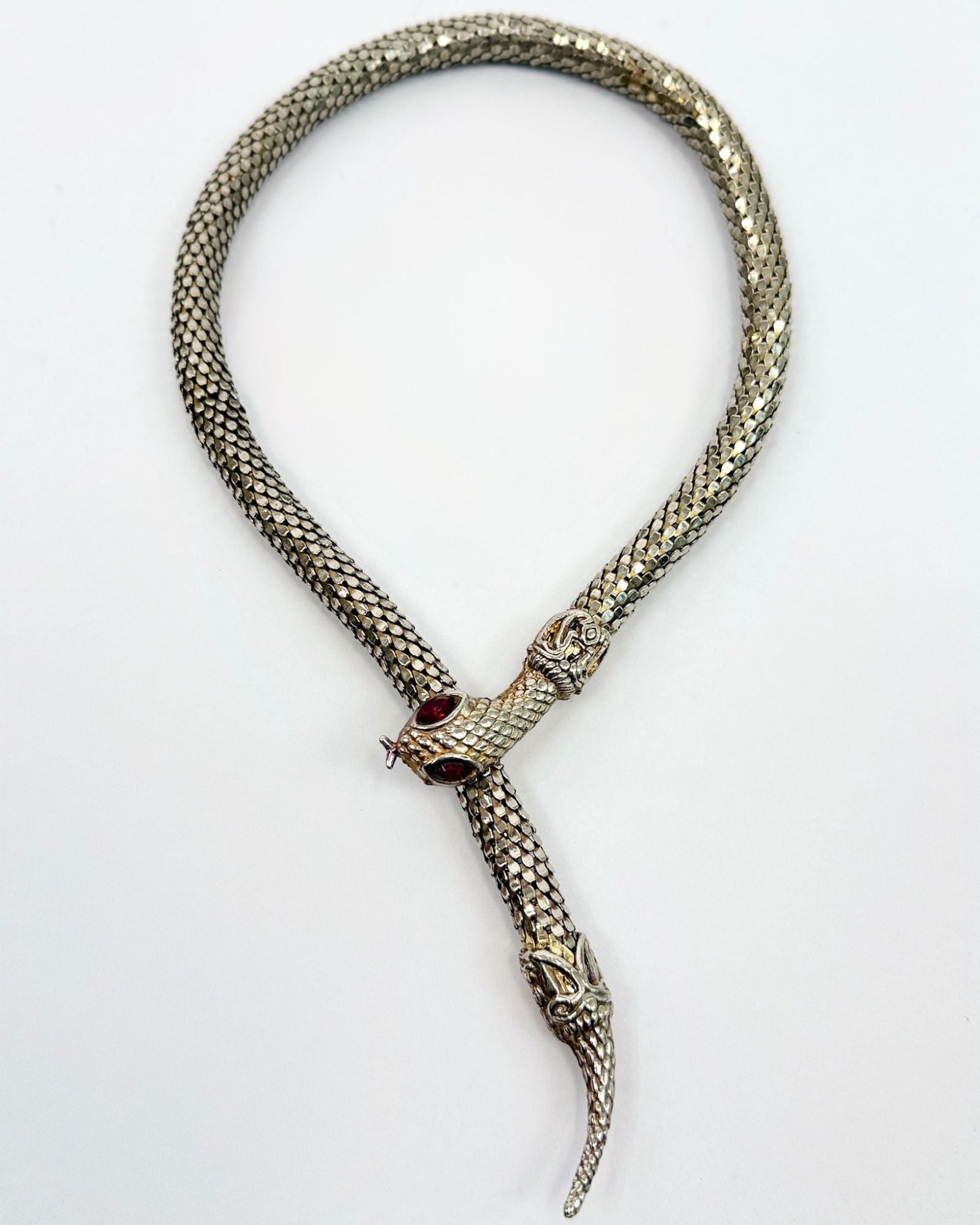 Silver Ruby Eyed Snake Choker Necklace