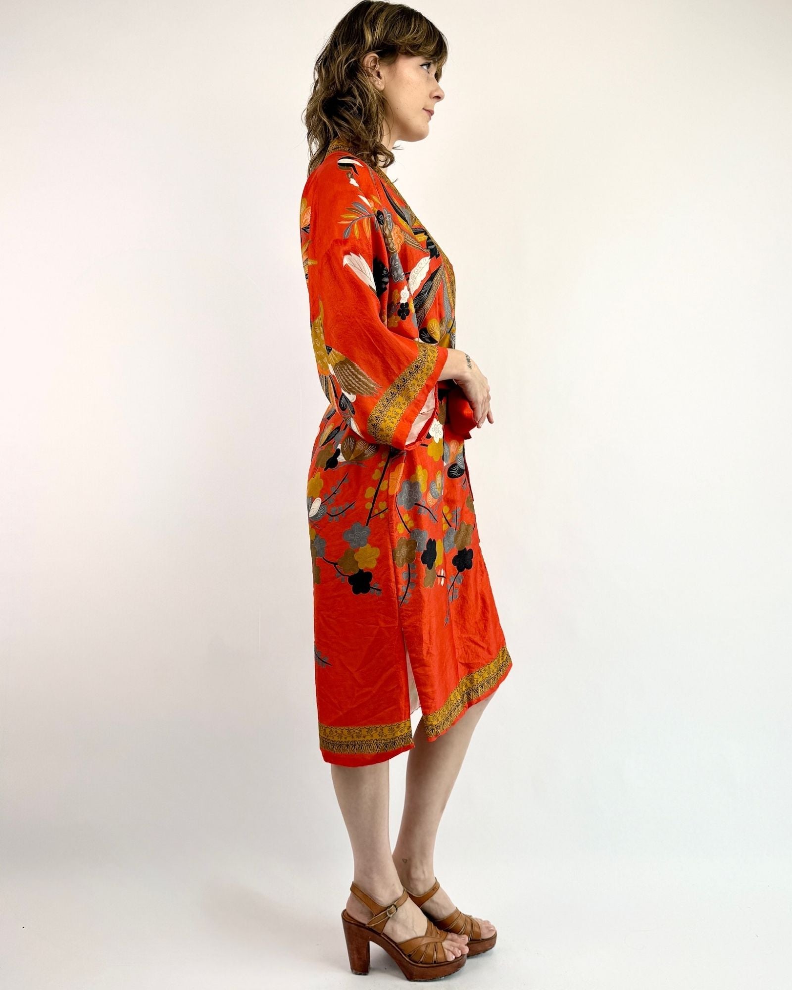 1920s Pongee Citrus Sun Silk Robe
