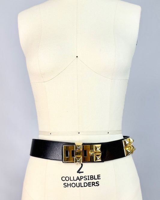 Black Leather Gold Studded Belt