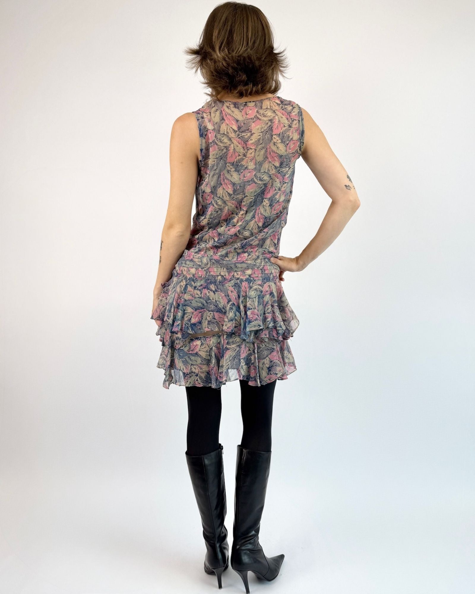 1930s Misty Jungle Chiffon Dress