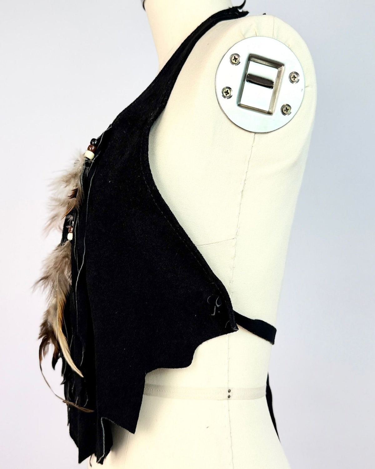Black Suede Fringe Feather Halter Top