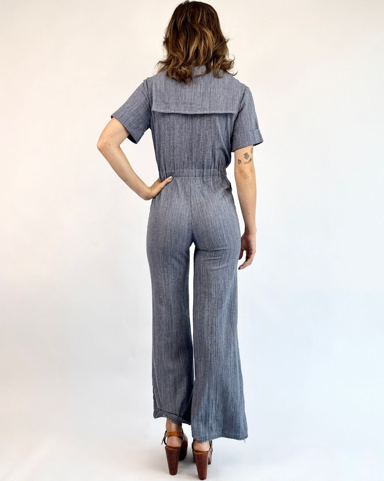 70s Sailing Away Striped Cotton Jumpsuit