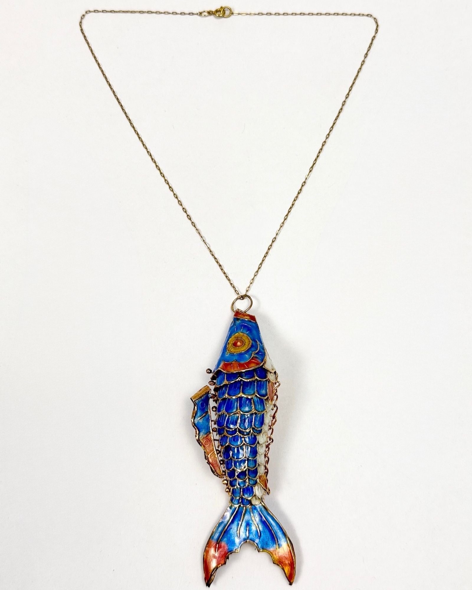Cloisonné Large Articulated Fish Necklace