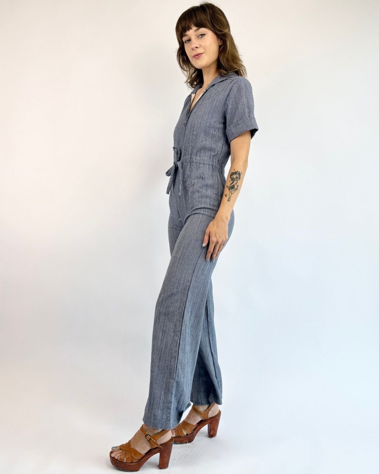 70s Sailing Away Striped Cotton Jumpsuit