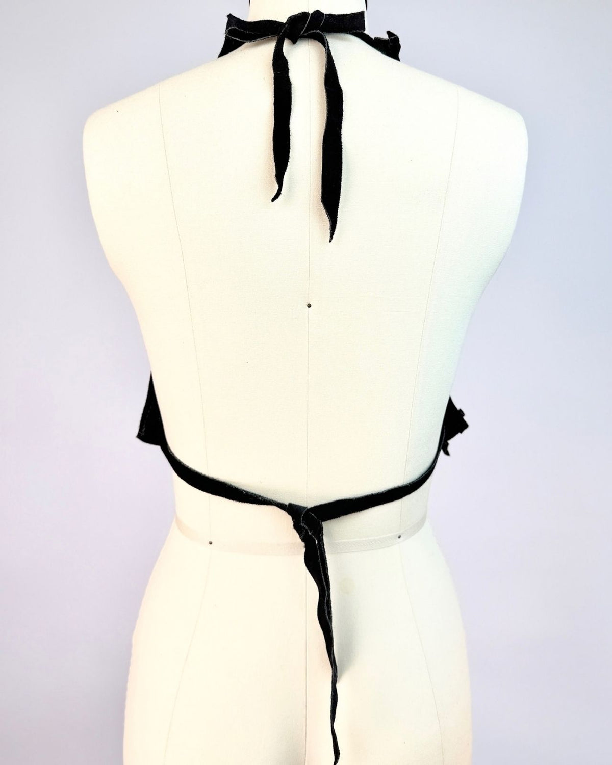 Black Suede Fringe Feather Halter Top