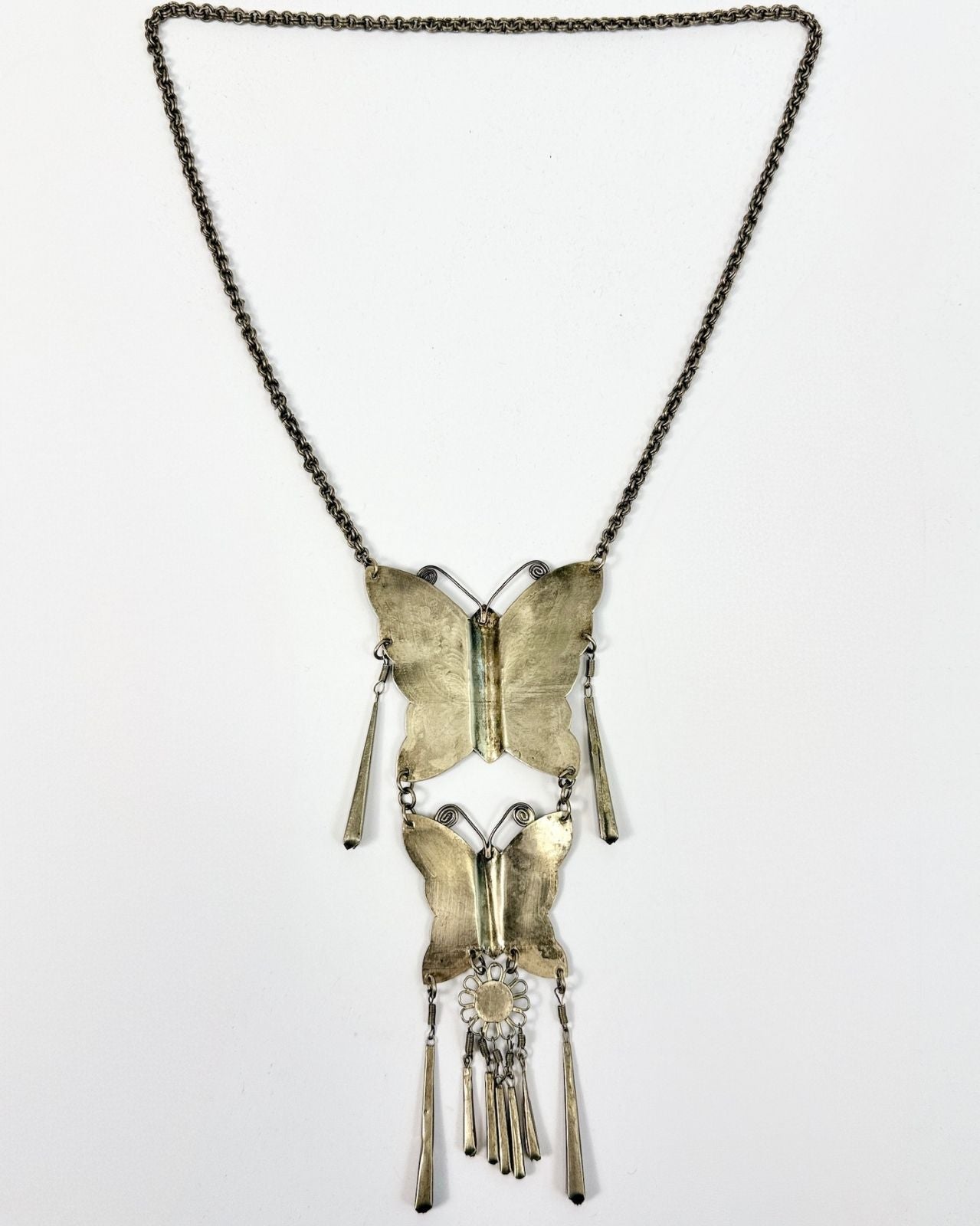 Tiered Silver Butterfly Necklace