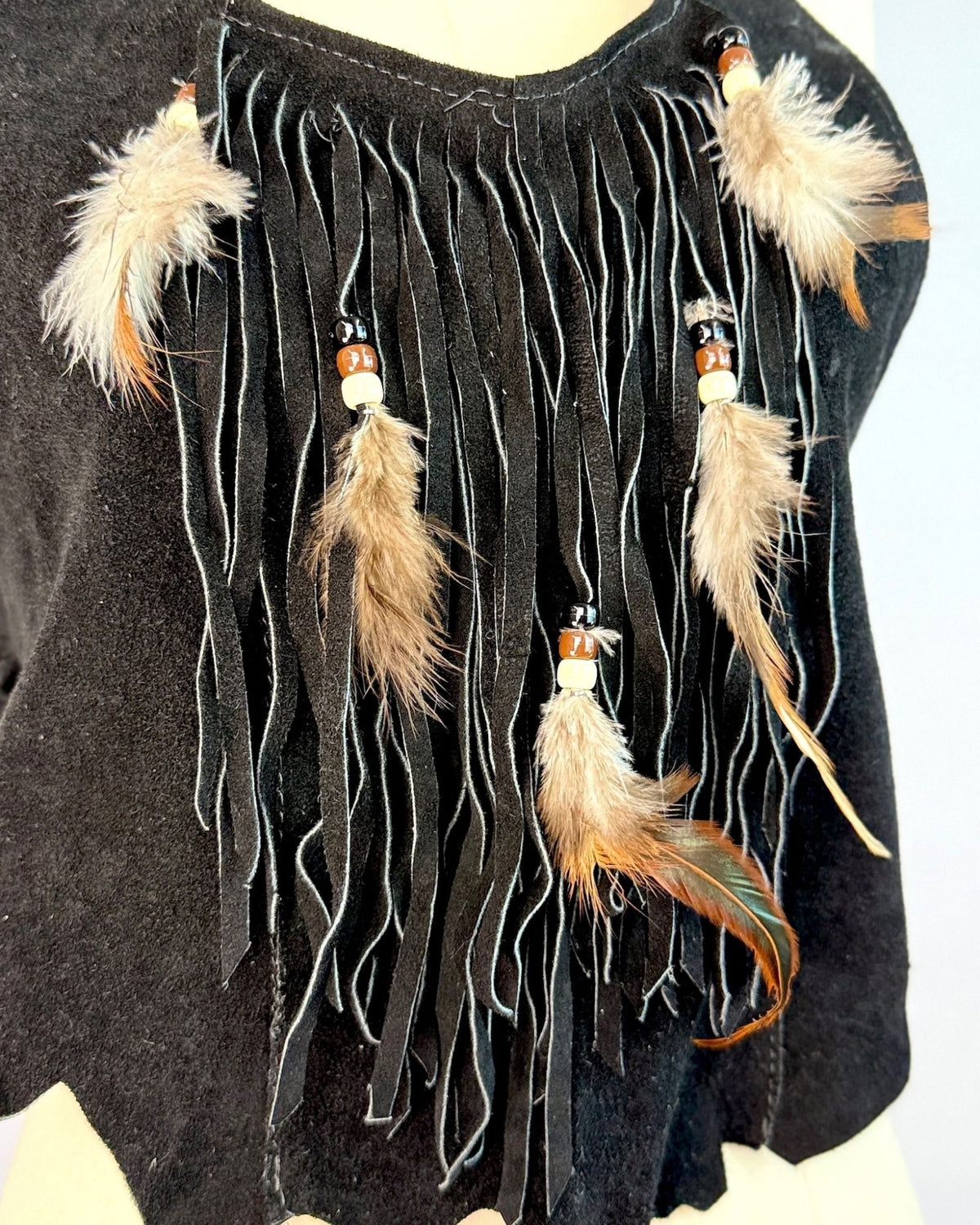 Black Suede Fringe Feather Halter Top