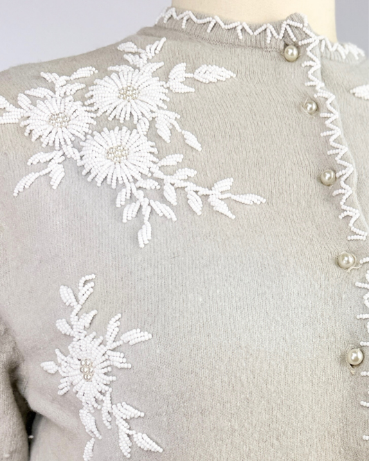 1950s Grey Blue Beaded Cardigan
