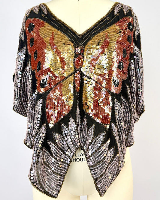Orange and Pink Butterfly Sequin Top