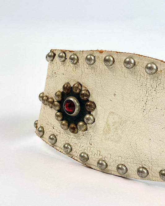 1950S White Studded Biker Kidney Belt