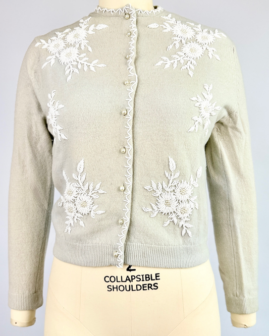 1950s Grey Blue Beaded Cardigan