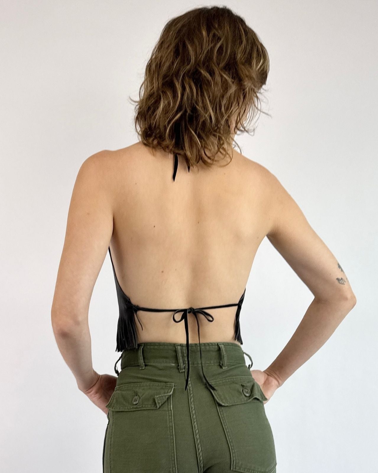 Let The Music Play Leather Feather Halter Top