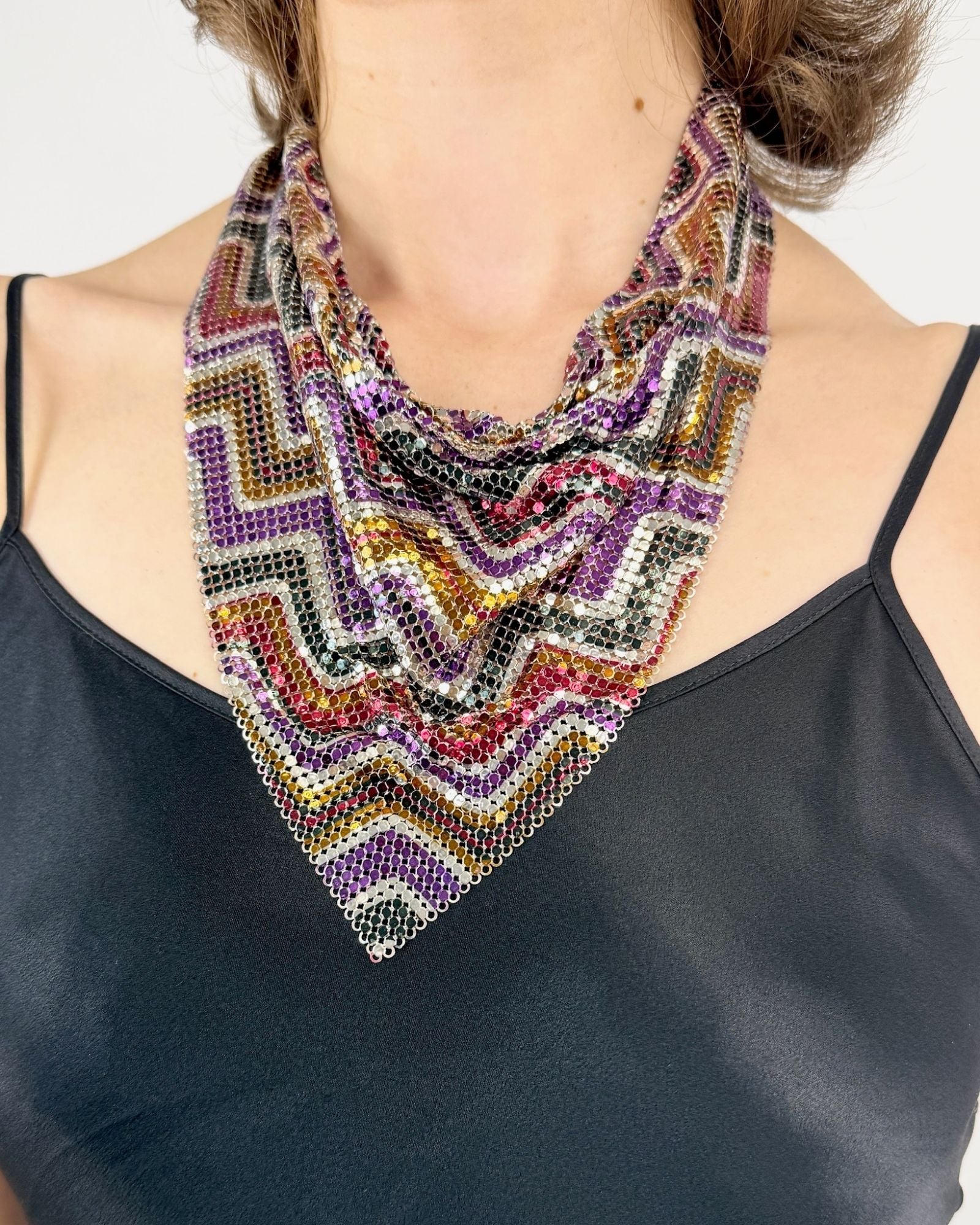 Whiting and Davis Rare Colorful Zig Zag Mesh Necklace