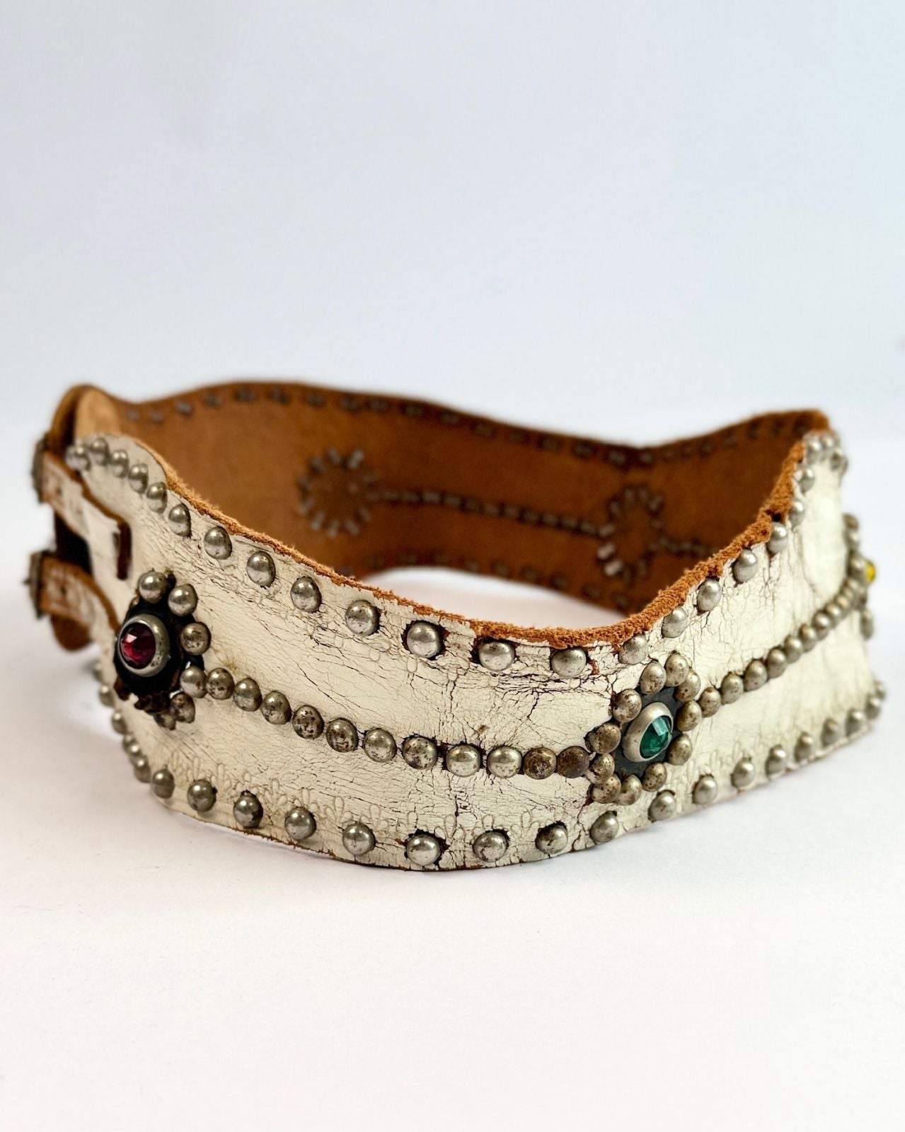 1950S White Studded Biker Kidney Belt