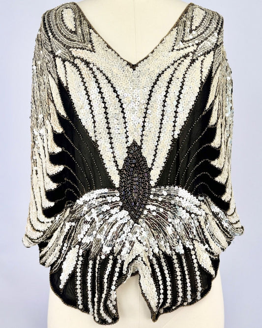 Shomax Black and Silver Butterfly Sequin Blouse