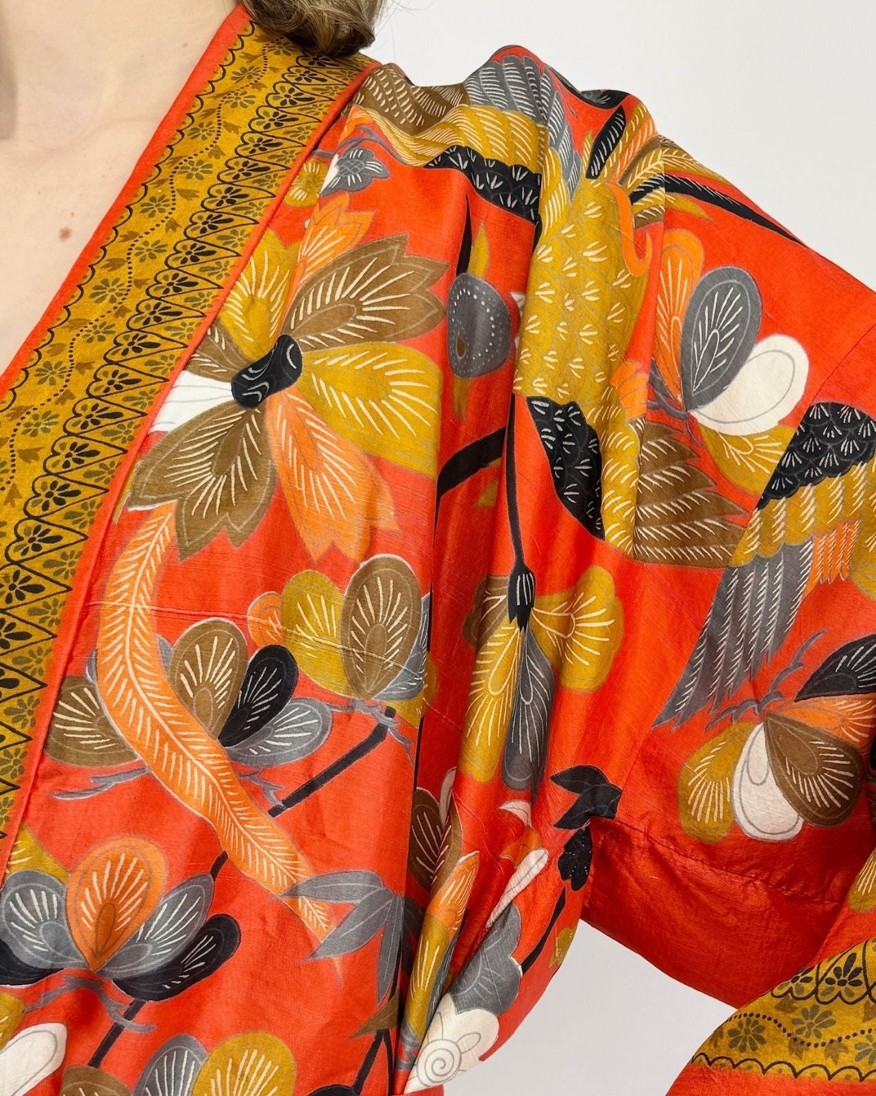 1920s Pongee Citrus Sun Silk Robe