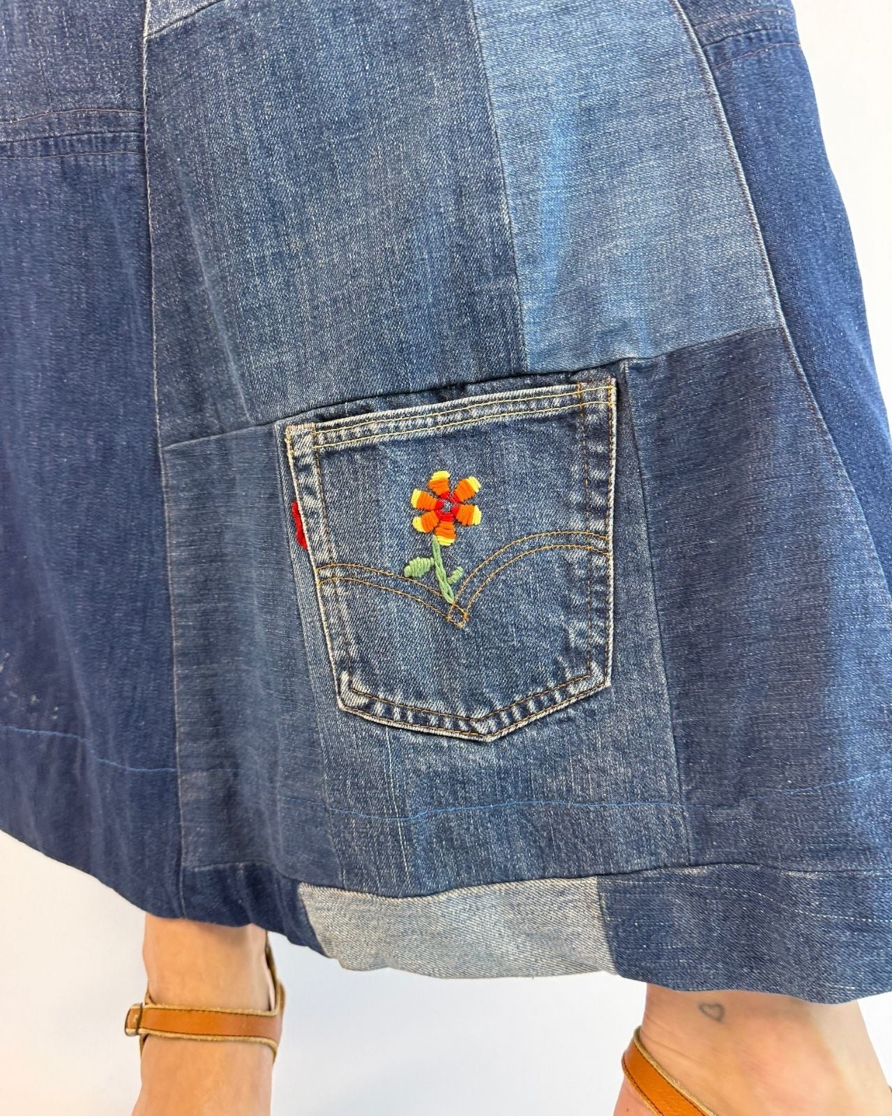 Pocket Full of Sunshine Denim Patchwork Maxi Skirt
