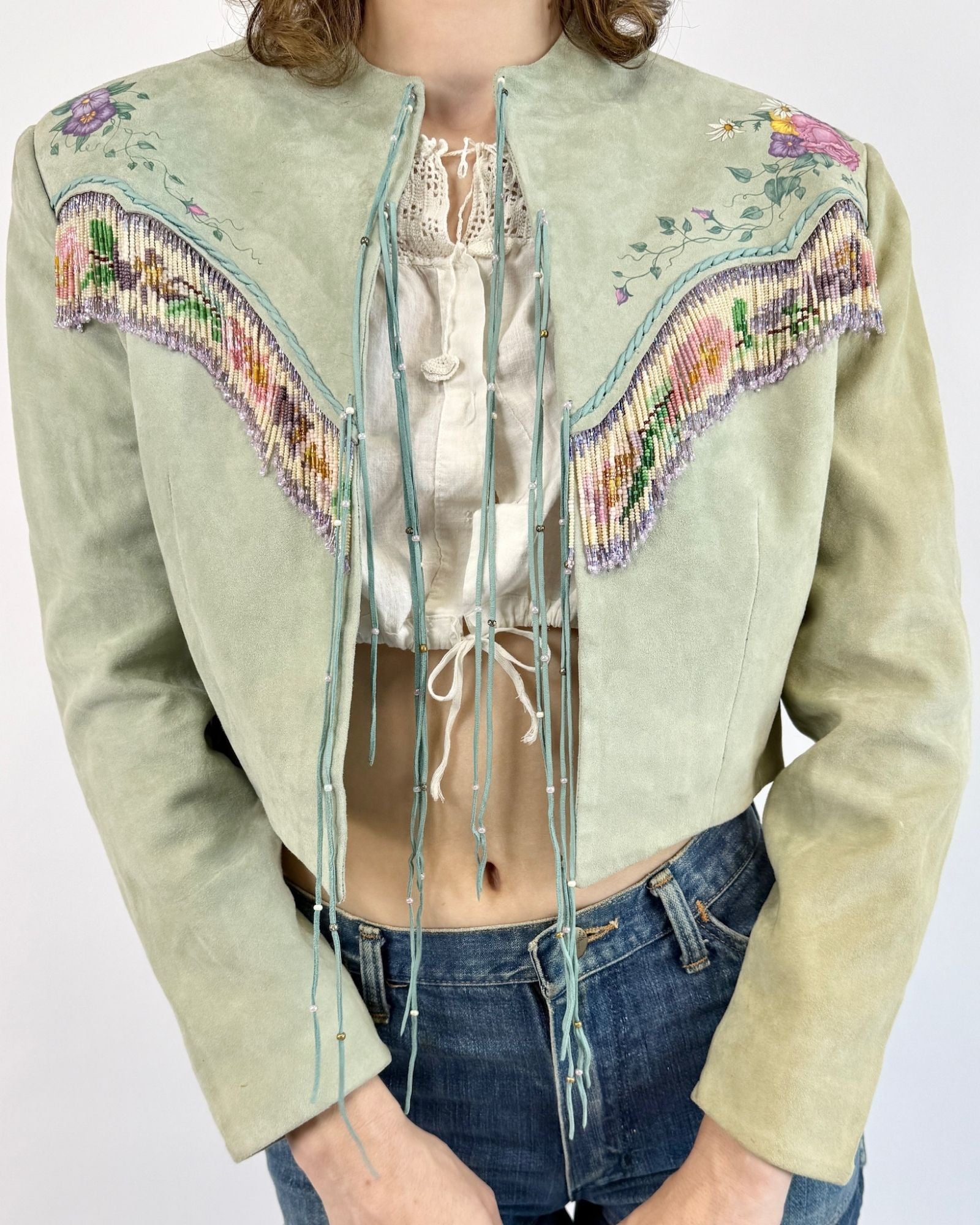 Raining Petals Suede Beaded Jacket