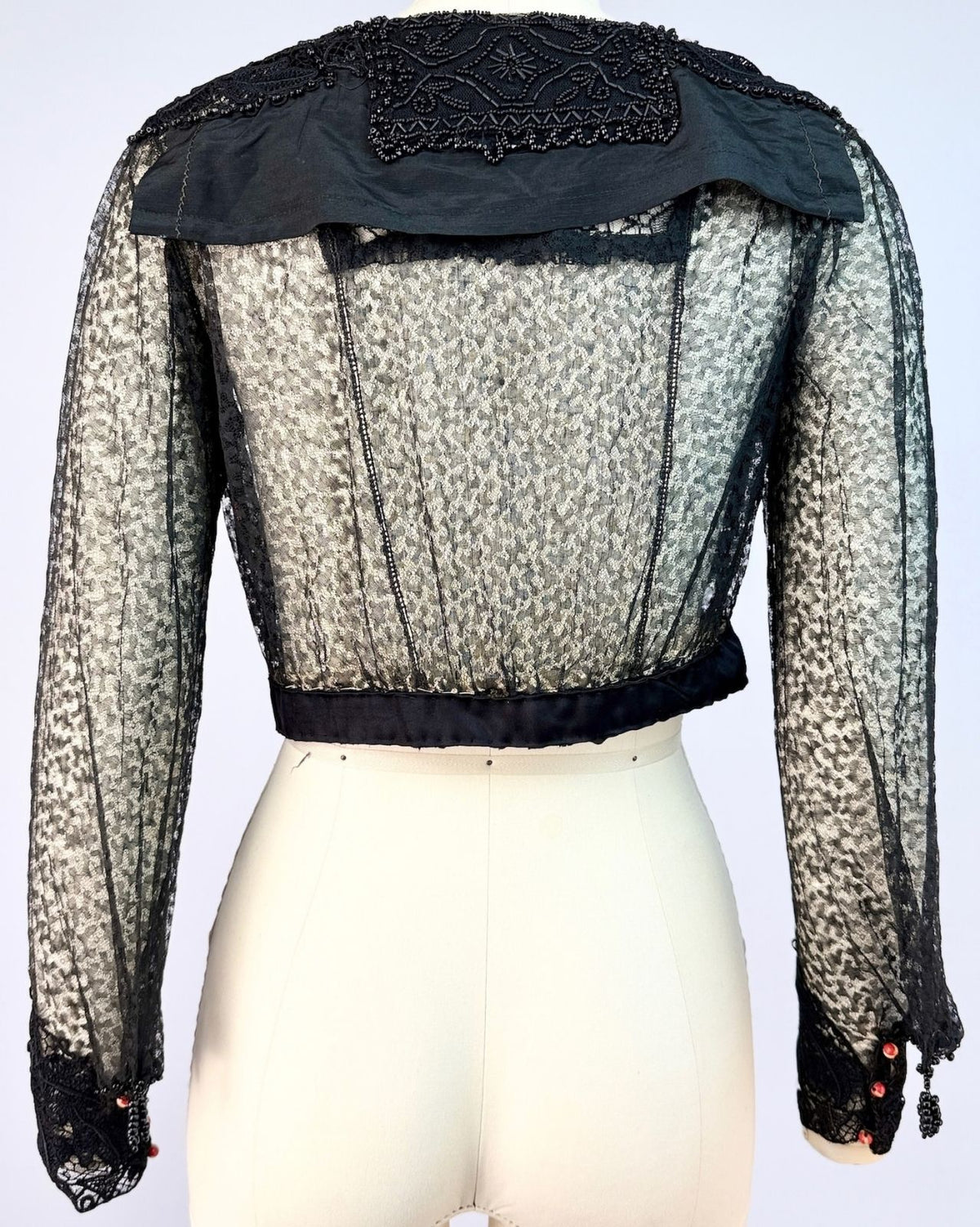 Black Beaded Victorian Lace Top