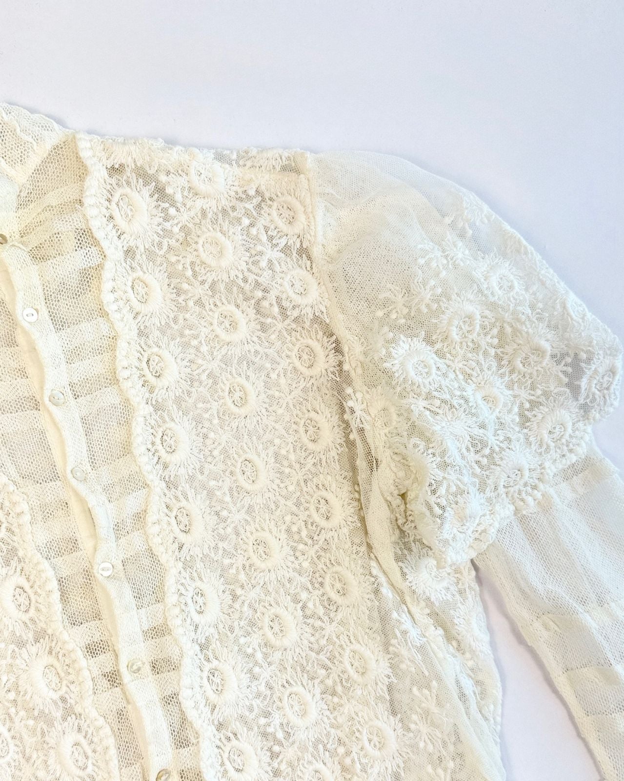 Edwardian White Mesh Lawn Top
